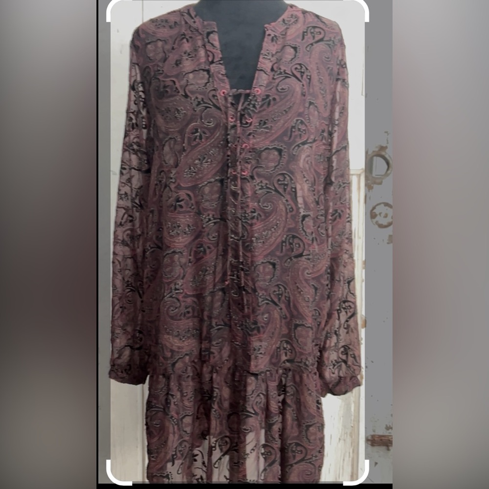 ⚡️Free People Paisley Black Velvet Sheer Dress NWOT⚡️ - Picture 2 of 7